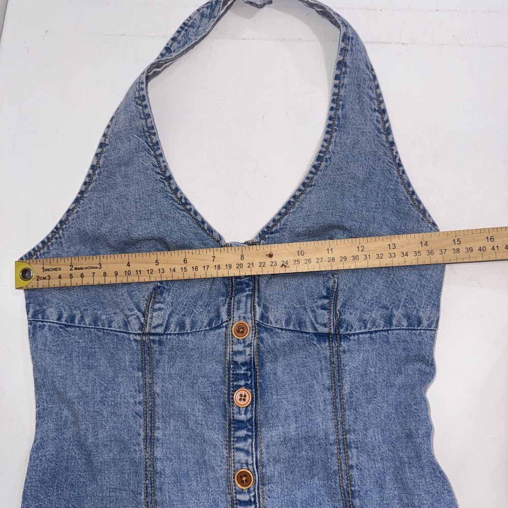 MAEVE By Anthropologie Coastal Cowgirl Button Front Corset Halter Denim Dress 2 - Picture 9 of 12